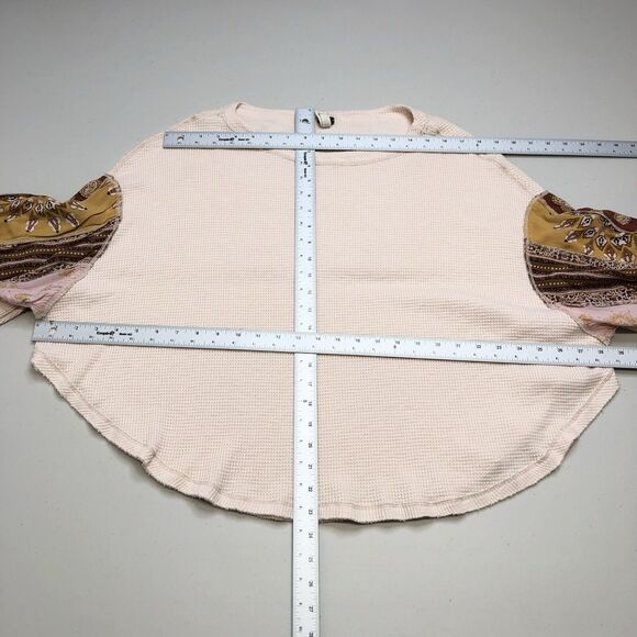 Free People Sweater Womens S Blossom Printed Balloon Sleeve Thermal Waffle Boho - Picture 3 of 8